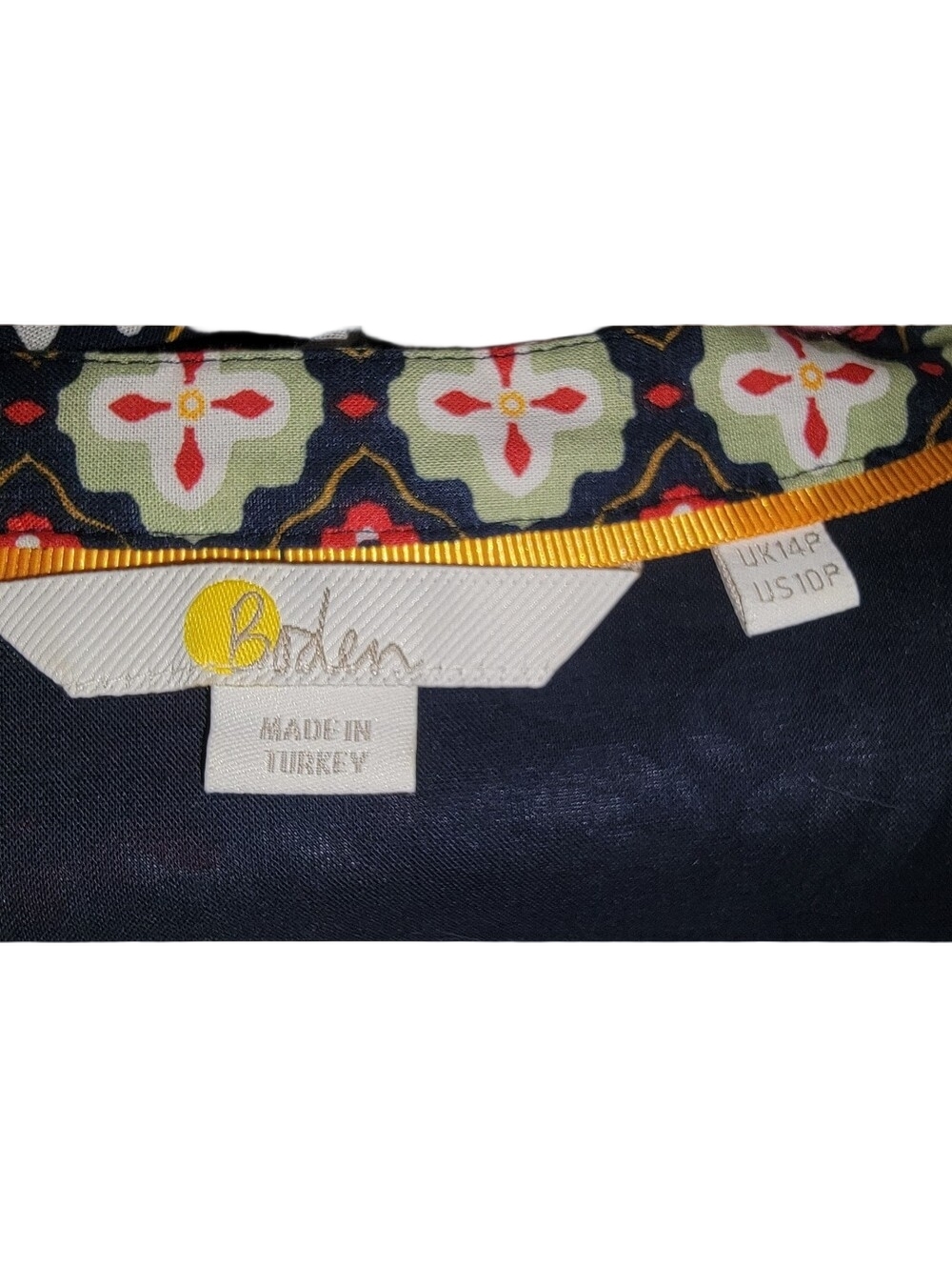 BODEN French Navy Opulent Garden Notch Collar Belted Midi Dress 14P - Picture 11 of 15